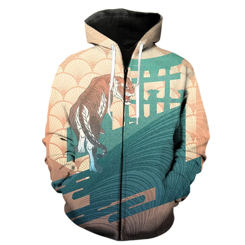 thumbnail image 1 of Sudadera con capucha y cremallera con estampado 3D de dibujos animados de tigre para hombre, ropa de calle, sudaderas de hip hop, sudaderas casuales de moda para niños, sudaderas de gran tamaño, 1 of 5