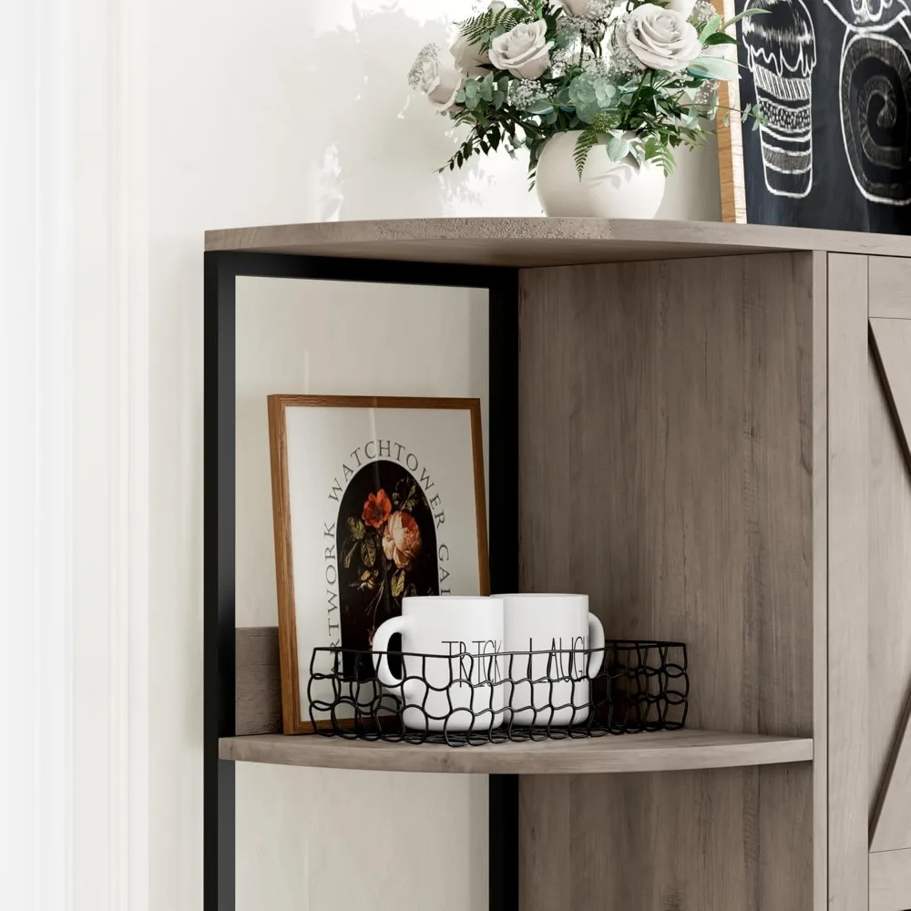 70" Kitchen Pantry Storage Cabinet,Tall Kitchen Hutch Cabinet with Microwave Stand,Industrial Pantry Cabinet with 8 Open Shelves 6