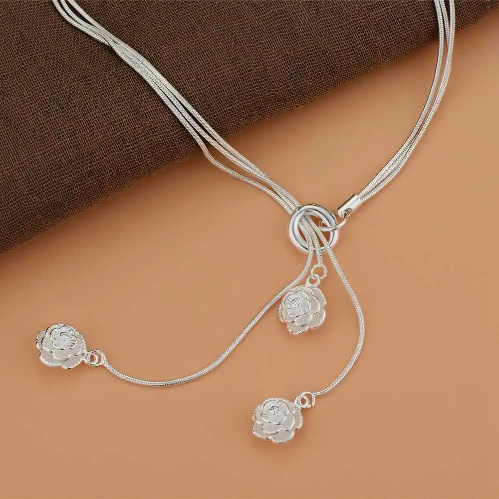 925 Sterling Silver Necklace Pendan Three Rose Flowers For Women Exquisite Student Girlfriend Jewelry Accessories Wedding Gift