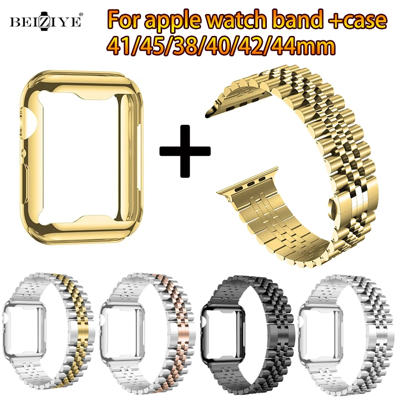 

Ремешок и чехол из нержавеющей стали для Apple Watch Band 40 мм 44 мм 38 мм 42 мм 41 мм 45 мм, металлический спортивный браслет для iWatch 7 6 SE 5 4 3