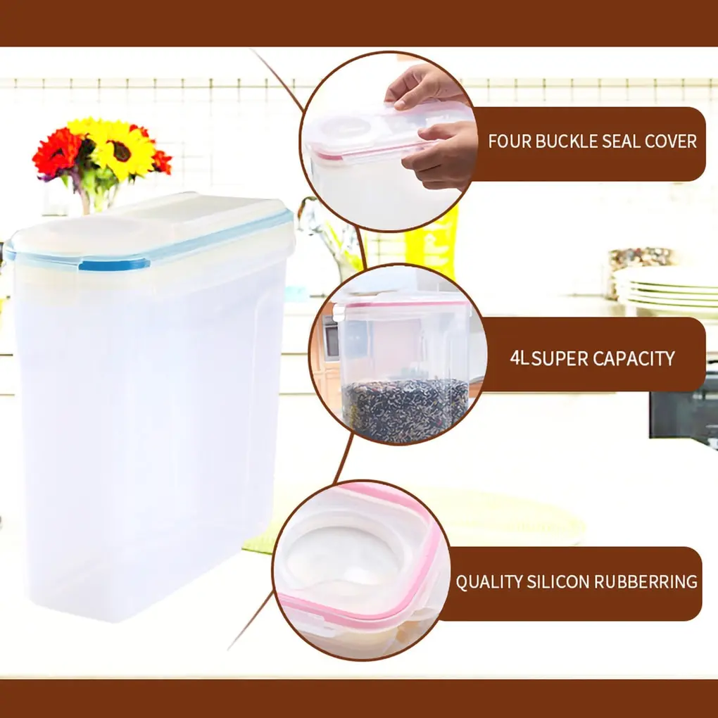 Storage Box Plastic Cereal Storage Container 4L Buckle Airtight Dry Food Dispenser Snacks Fresh Keeping Box storage box plastic storage bottle cereal box