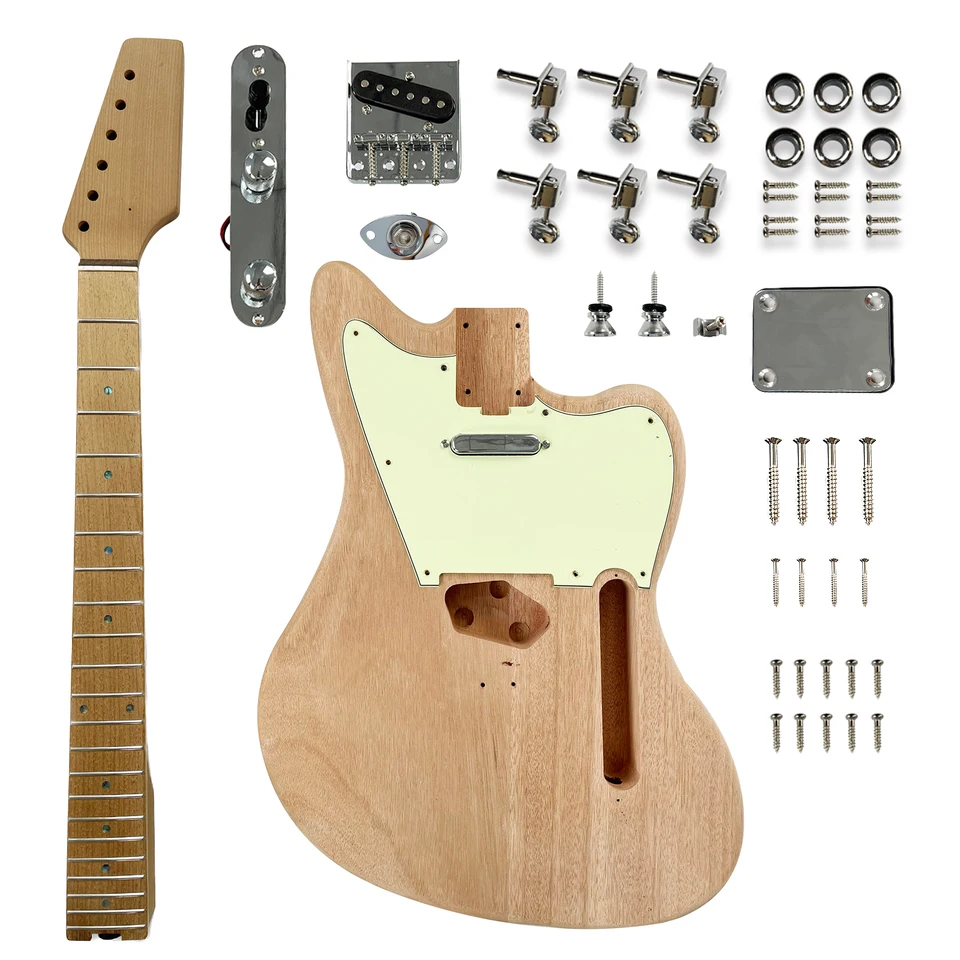 DIYエレキギターキット 未完成エレキギター 1 セットギターキットカエデギターネックとギターボディ DIY 中空エレキギター（ジャディーエレキギター キット,マホガニーボディとネック,メイプルネック,フレットボードギターキット,独自のエレキギターの構築,大人向け ...