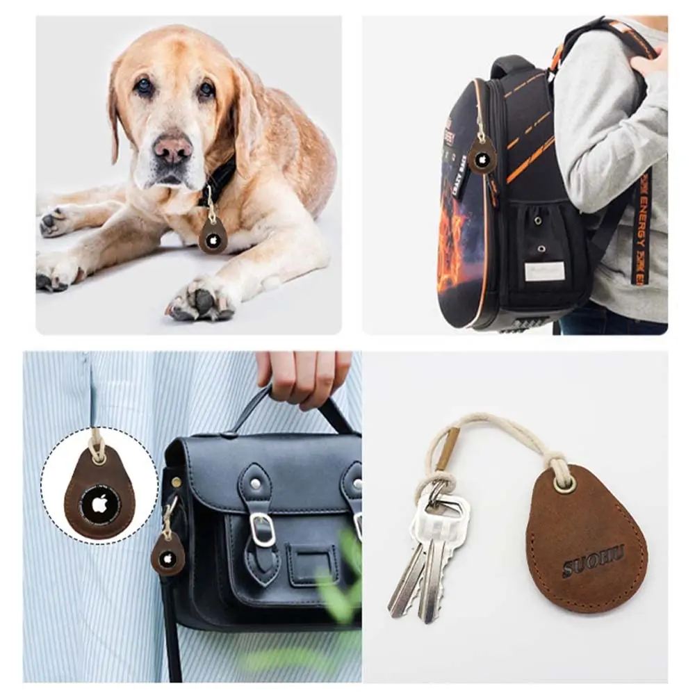 Premium Leather Airtag Holder with Anti-Scratch Lanyard Keychain