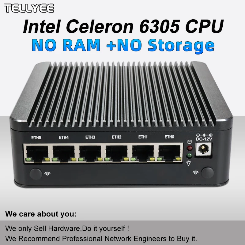 מכשיר ראוטר רך Intel 6305 חדש 6 LAN I226-V 2.5G ללא מאוורר Mini PC DDR4 2*NVMe HD DP Firewall OPNsense Mini PC