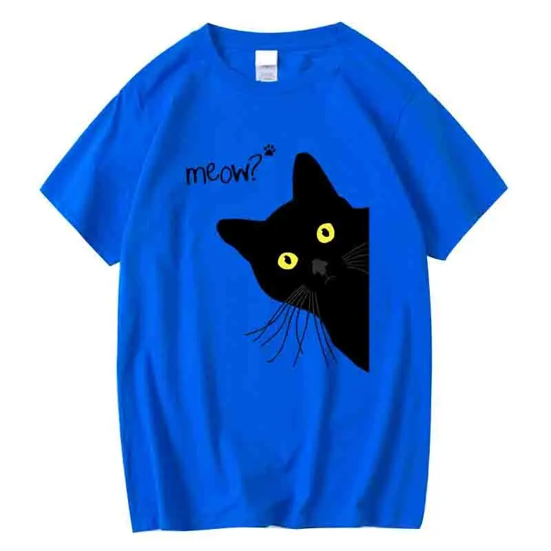 Men's T-shirt Cotton Summer Meow Black Cat Print Casual Loose o-neck Short Sleeve