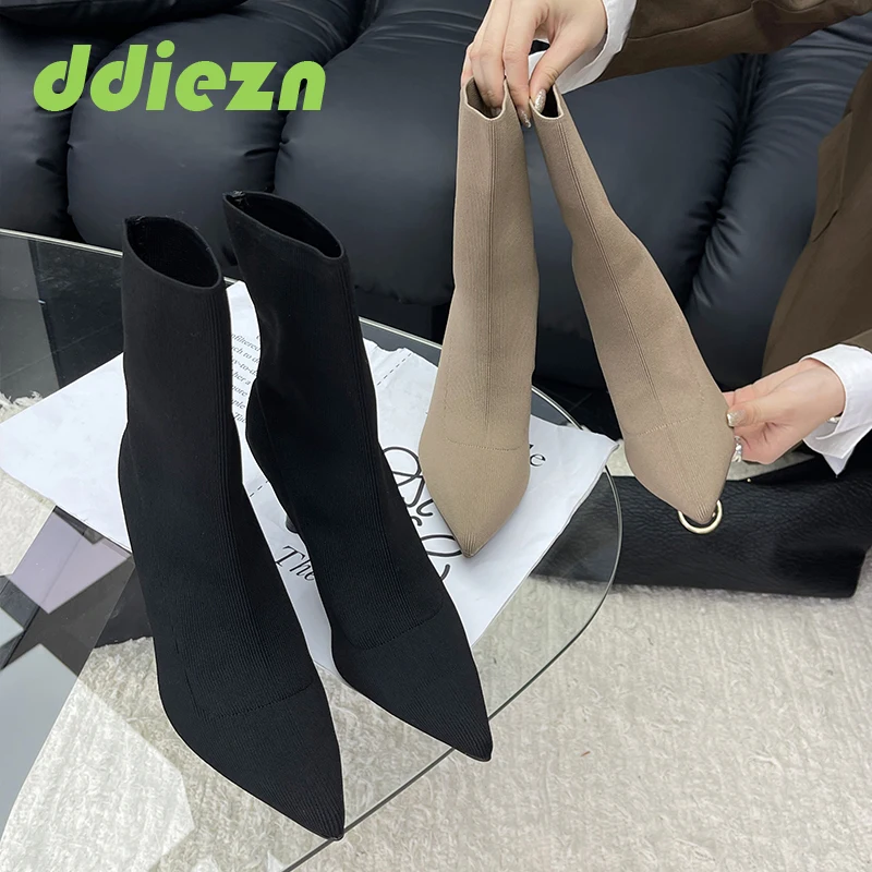 

Ladies Sock Boots Women Shoes Fashion Pumps Casual Outdoor Heels 2023 Slip-On Short Ankle Booties Autumn Female Footwear