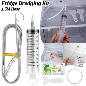 1/5/6Pcs Clean Brush Kit for Refrigerator Drain Wash Brush Suction Syringe 1.5M Hose Fridge Drain Hole Cleaner Stick Dredge Tool 1