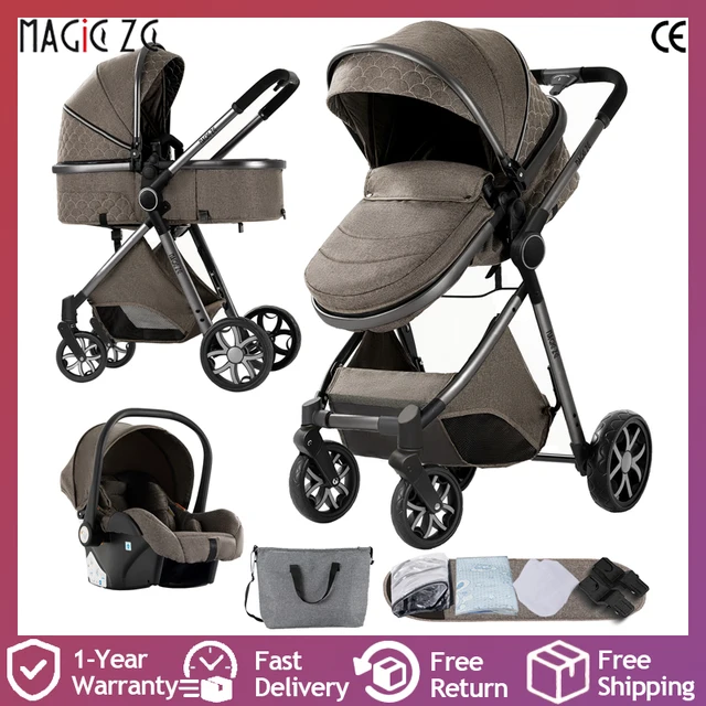 Poussette bébé 3 en 1 haute paysage avec siège auto landau bébé poussette bébé convertible cadre Durable landau d'hiver en douceur 1