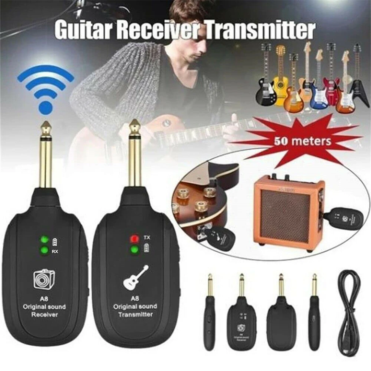 Wireless Guitar Transmitter Receiver Built in 4 Channels For Electric Guitar Bass Violin