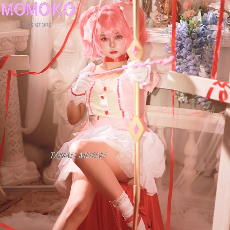 

Костюм для косплея Puella Magi Madoka Magica, парик, подъюбник, обувь Канаме, Мадока, розовое Короткое бальное платье, униформа на Хэллоуин