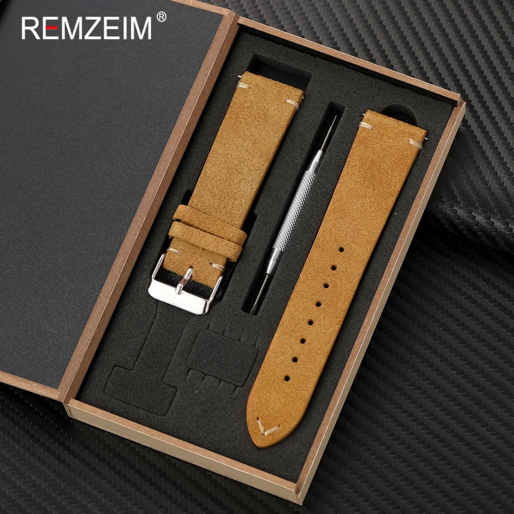 Unisex Suede Leather Watch Strap with Quick Release and Gift Box – Elegant Wristband Accessory