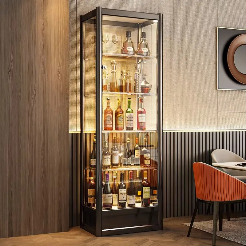 Luxury Metal Bar Wine Display Cabinet for Living Room Household Bar Furniture Wall High-end Glass Display Cabinet Showcase