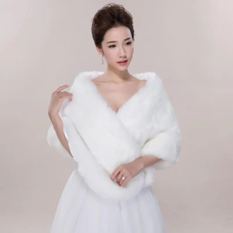 

Womens Winter Wedding Thicken Plush Off Shoulder Shawl Wrap Bolero Prom Bridal Evening Party Formal Large White Shrug Cape