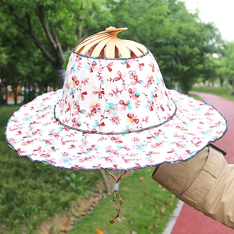 Spring And Summer Sun Shading Bamboo Fashion Foldable Multifunctional Beach Tourism Fan Hat Caps Japanese Decor_voghion.com