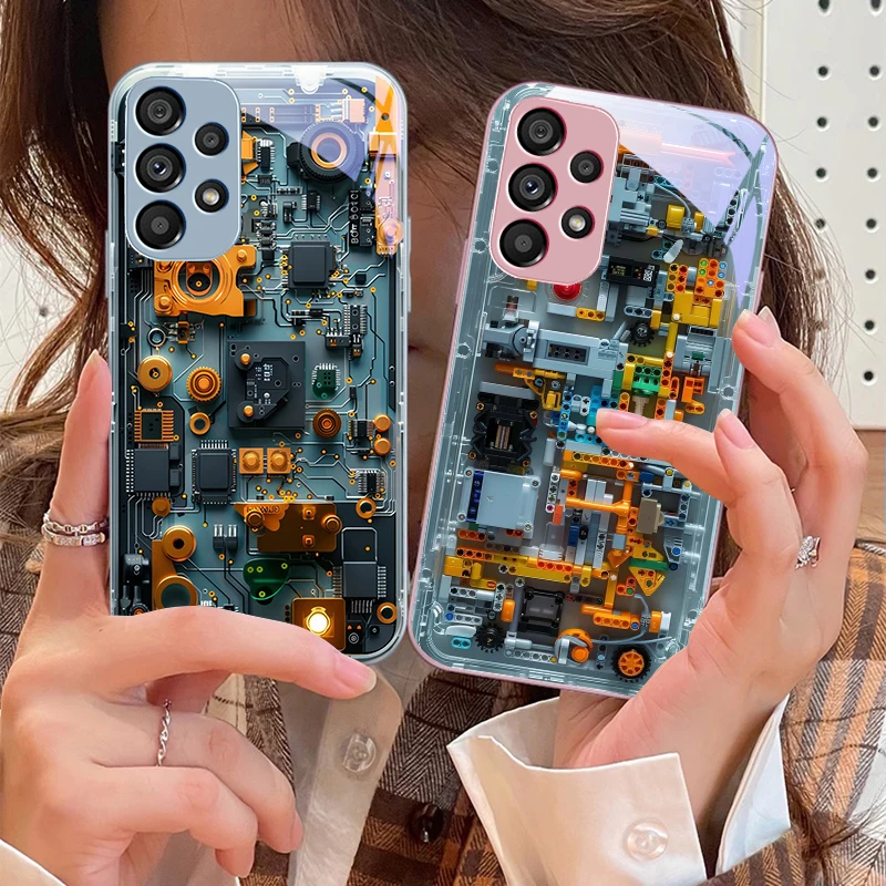 Luxury Black Mechanical Design Phone Case with Tempered Glass Cover