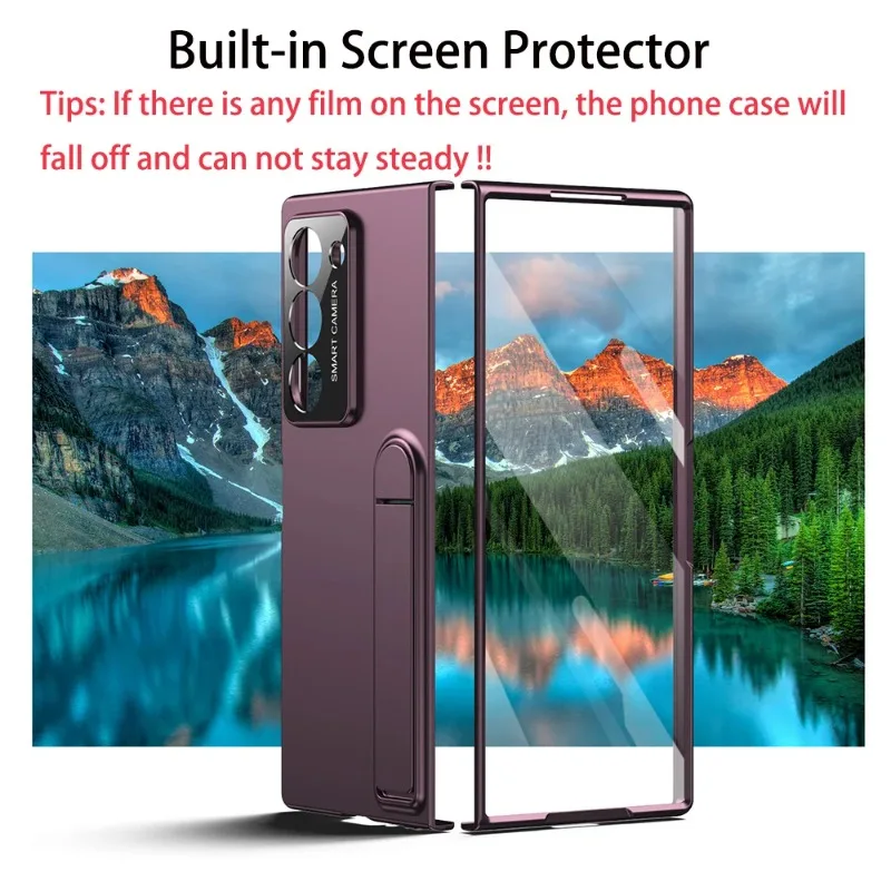 Luxury Matte Phone Case with Kickstand Holder and Built-in Screen Protector - Shockproof Back Cover