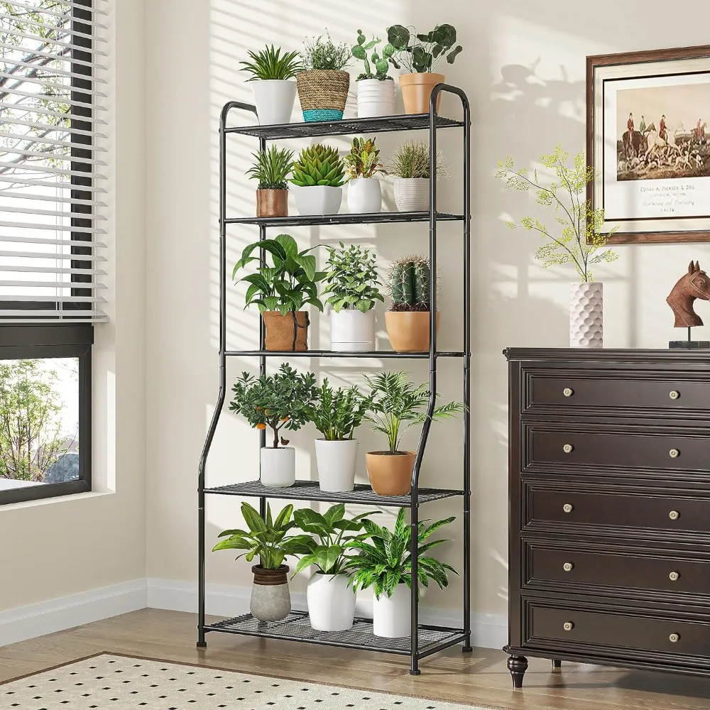 

Plant Stand 5-Tier Plant Shelf for Indoor Outdoor, Waterproof Metal Tall Plant Stand for Living Room Bathroom Balcony Garden