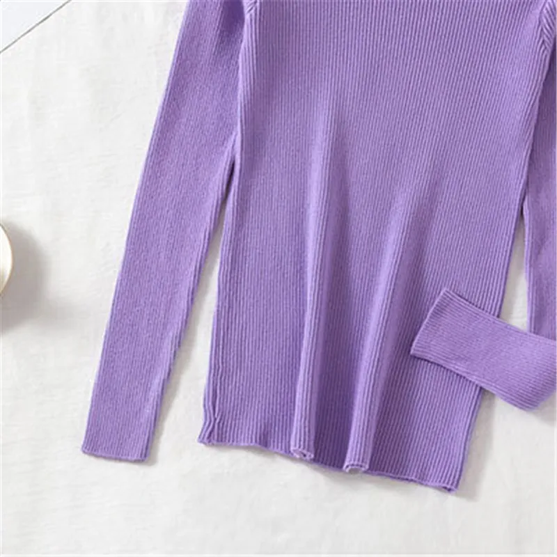 2022 New Spring Autumn Button Knitted Sweater Women Full Sleeve V Neck Tight Fit Inside Ladies Pullover Top turtleneck Sweaters