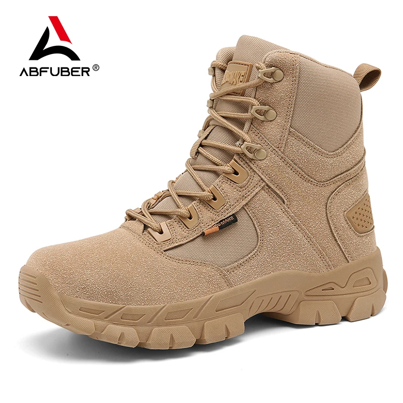

Outdoor Breathable Army Boots Men Suede Leather Desert Boots Wearable Rubber Waterproof Ankle Boots Hardcore Men's Combat Boots