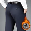 Winter Fleece Warm Pants Men Classic Business Work Office Navy Blue Black Elastic Waist Formal Suit Thick Trousers Plus Size 40