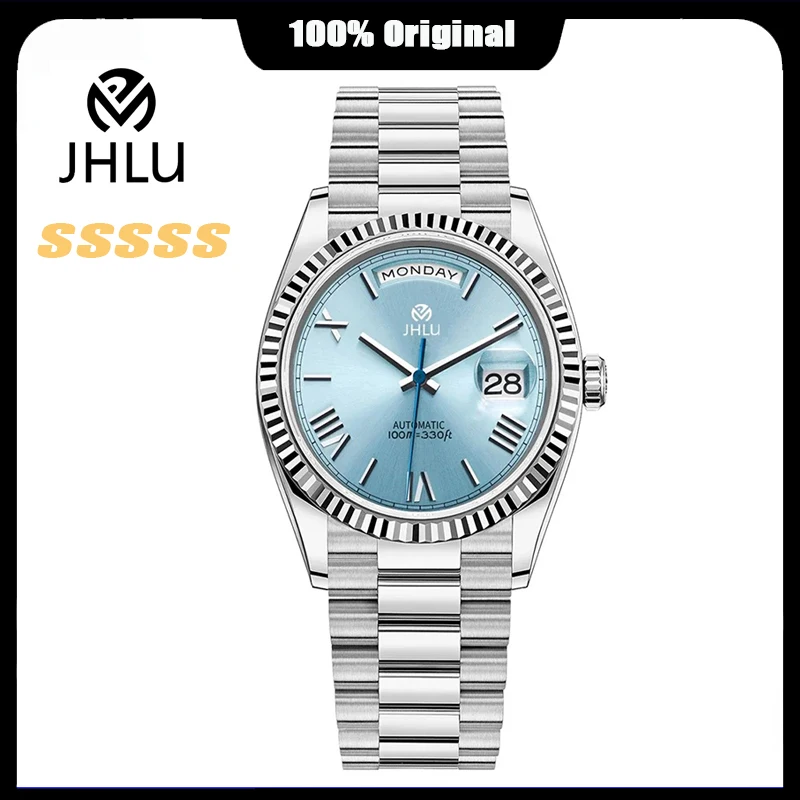 

2024 New JHLU Sapphire Glass Men Watche Top Brand Luxury Automatic Waterproof Sport Stainless Steel Clock Day Date Texture Dial