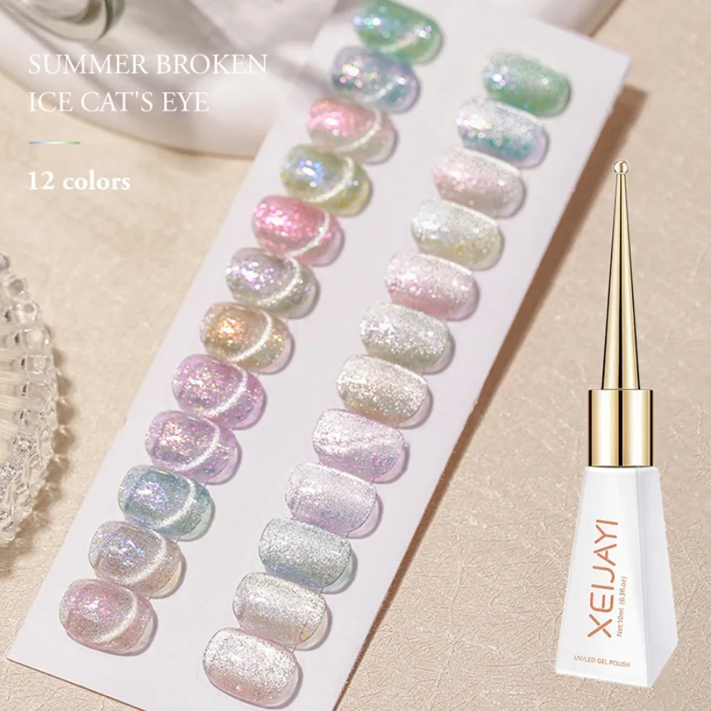 

XEIJAYI Gel Nail Polish Reflective Rainbow Broken Diamond Cat Eye Polish Semi-permanent Enamels for Nails Manicure Products