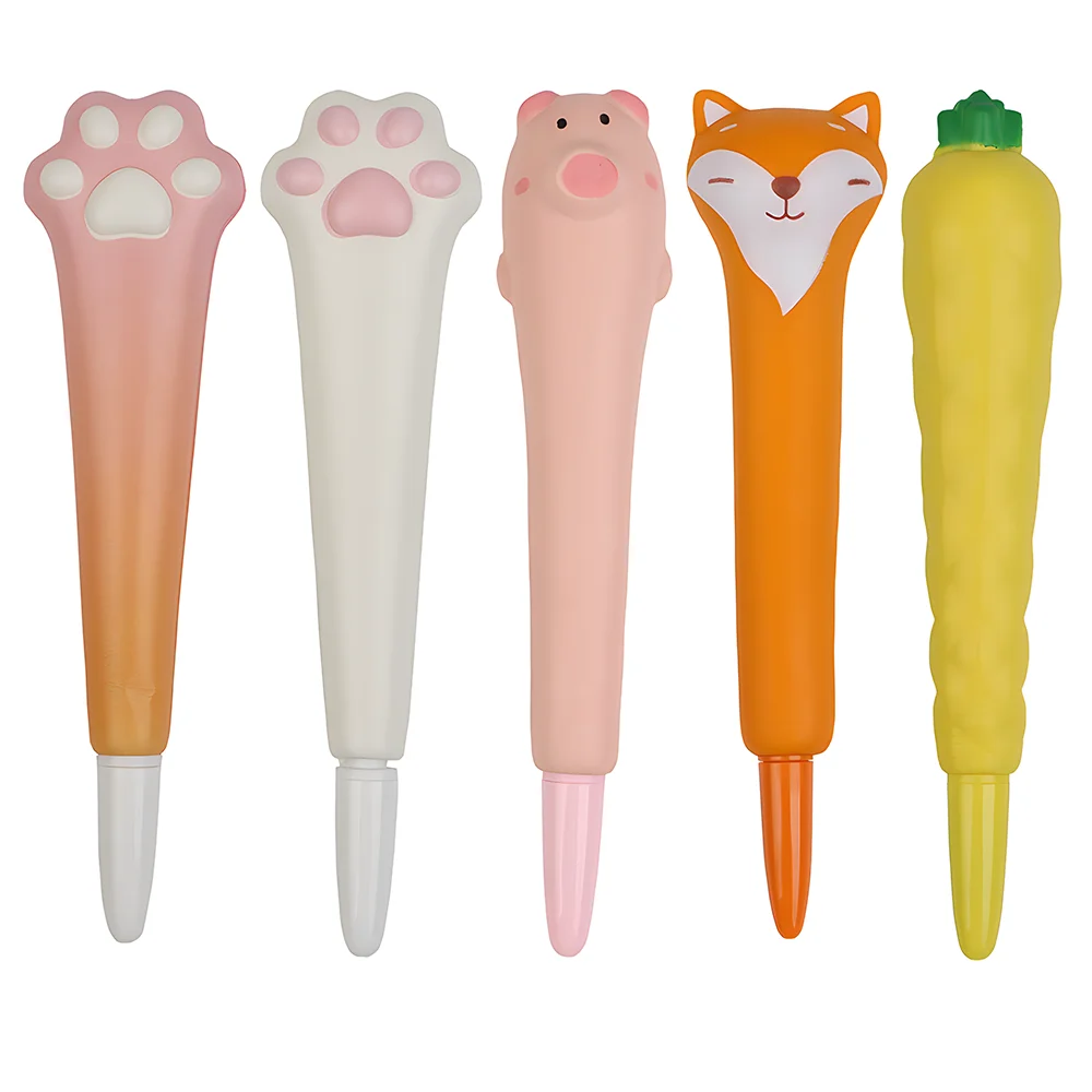 Cute Pens Squishy Kawaii Fidget Squeeze Gel Pen Fluffy Stress Relief Foam Spinning Kids Aesthetic Stationery Ballpoint Funny Toy 5