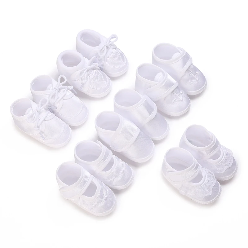 Baby Baptism Shoes 0-3 Months Comfortable Breathable Bed Shoes Soft Sole Baby Princess Girl White First Step