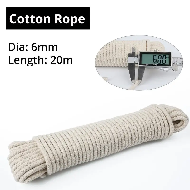 6mmx20m Braided Cotton Rope Macrame Rope Clotheslines DIY Wedding Decor Craft Cord Camping Tying Garden Accessories Outdoor