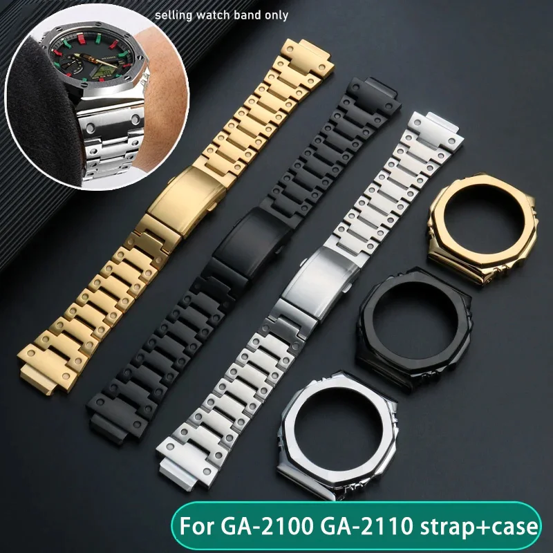 

Stainless steel strap+metal case For Casio GA-2100 GA-2110 men's set GA2100 GA2110 modified farm oak trim strap accessories