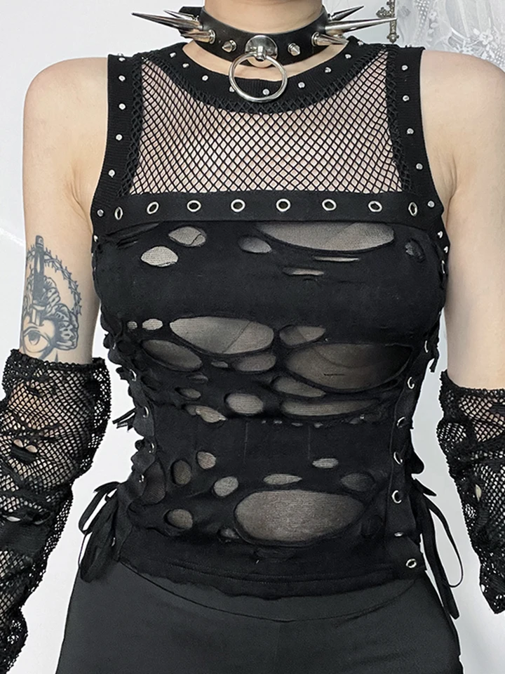 AltGoth Cyber Y2k Hole Vest Women Streetwear Harajuku Vintage