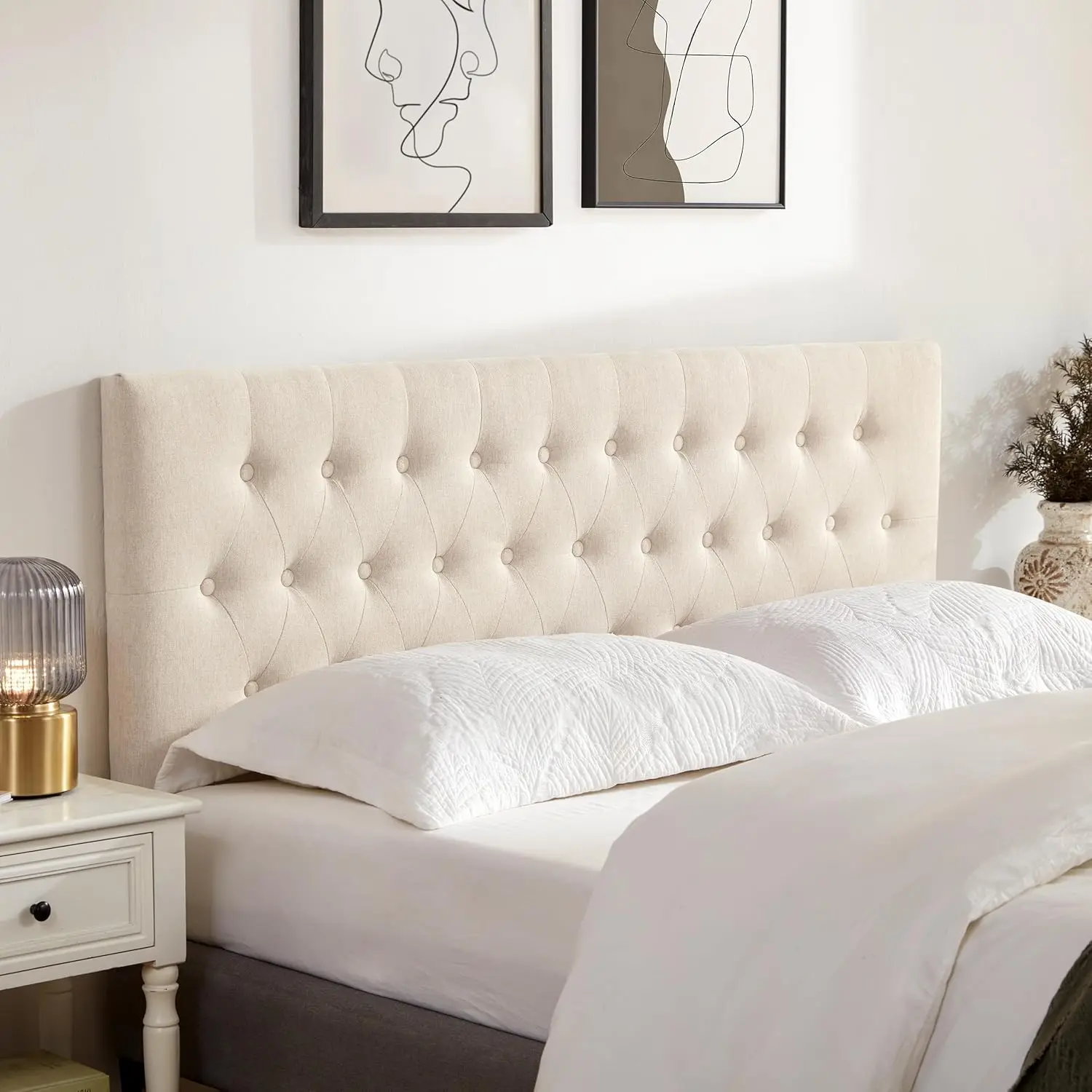 Upholstered Headboard Queen Size, Solid Wood Head Board with Durable Metal Legs, Adjustable Height Bed headboard from 37&rdquo;