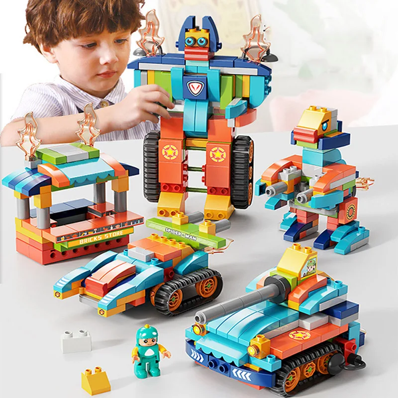 

Large Particle Building Blocks Variety of Shapes Battle Tank Robot Assembly Model Bricks for Children Birthday Gift Toys