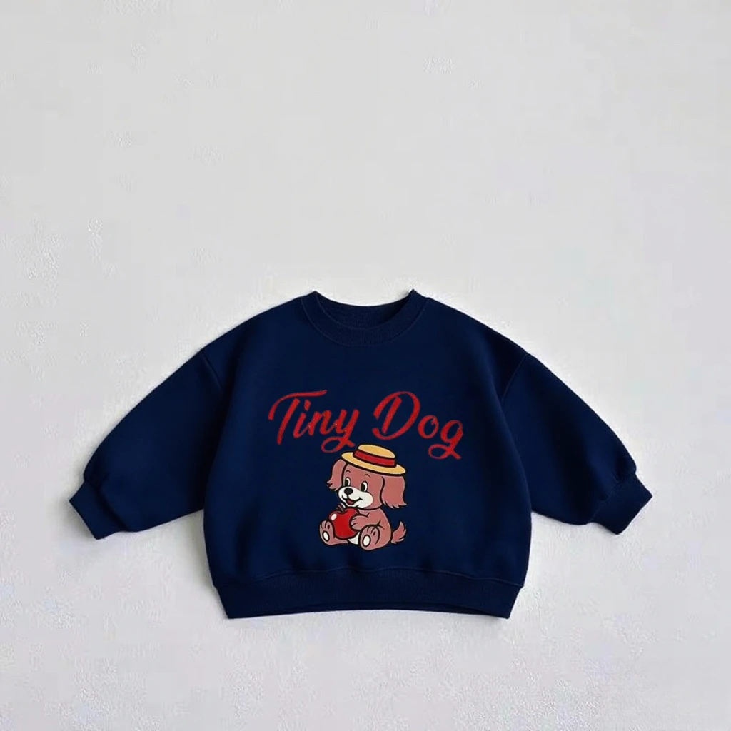 Baby Boys Cartoon Dog Hoodie - Solid Color Long Sleeve Top Autumn 2025