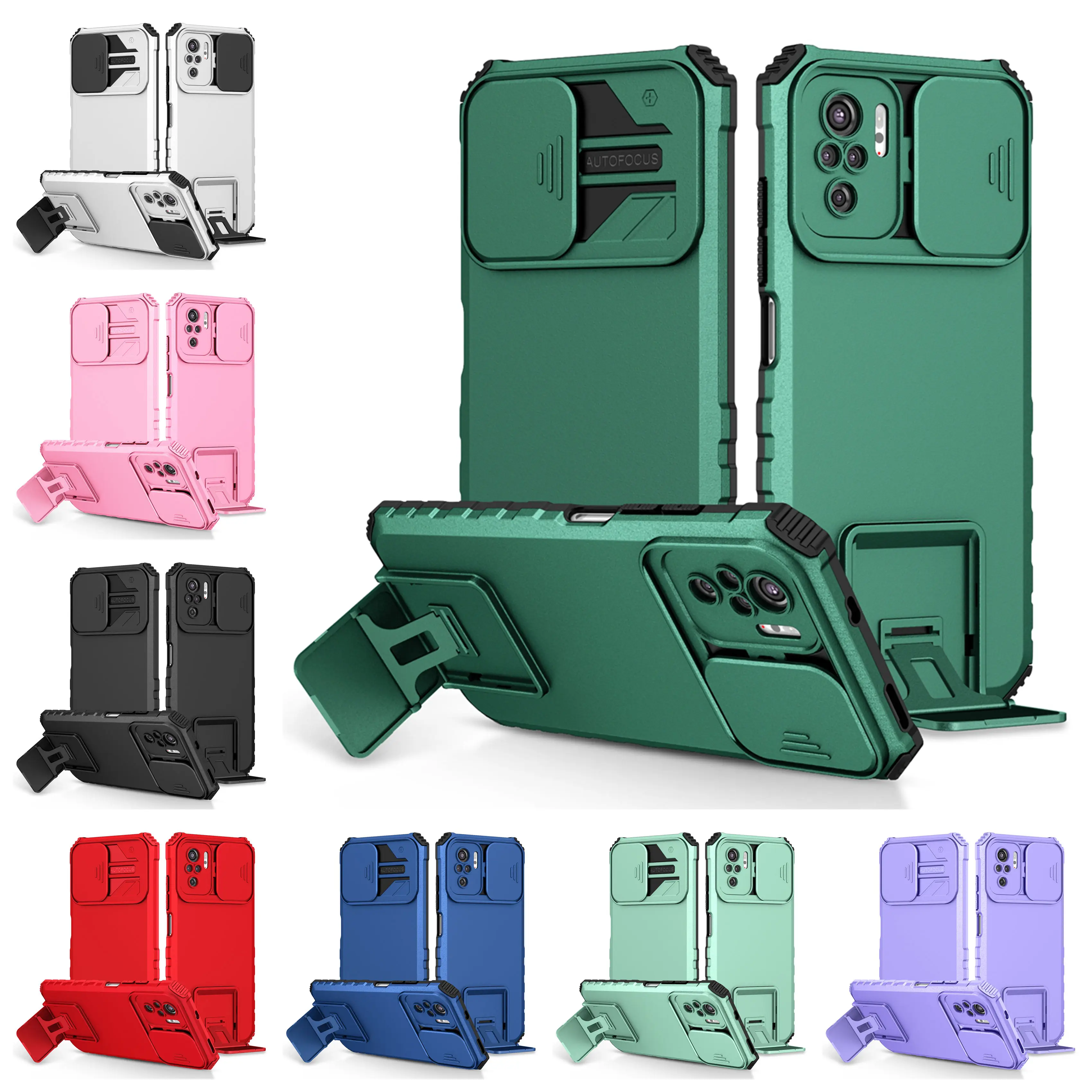 Slide Camera Armor Phone Case with Plastic Holder and Hard Cover Protection