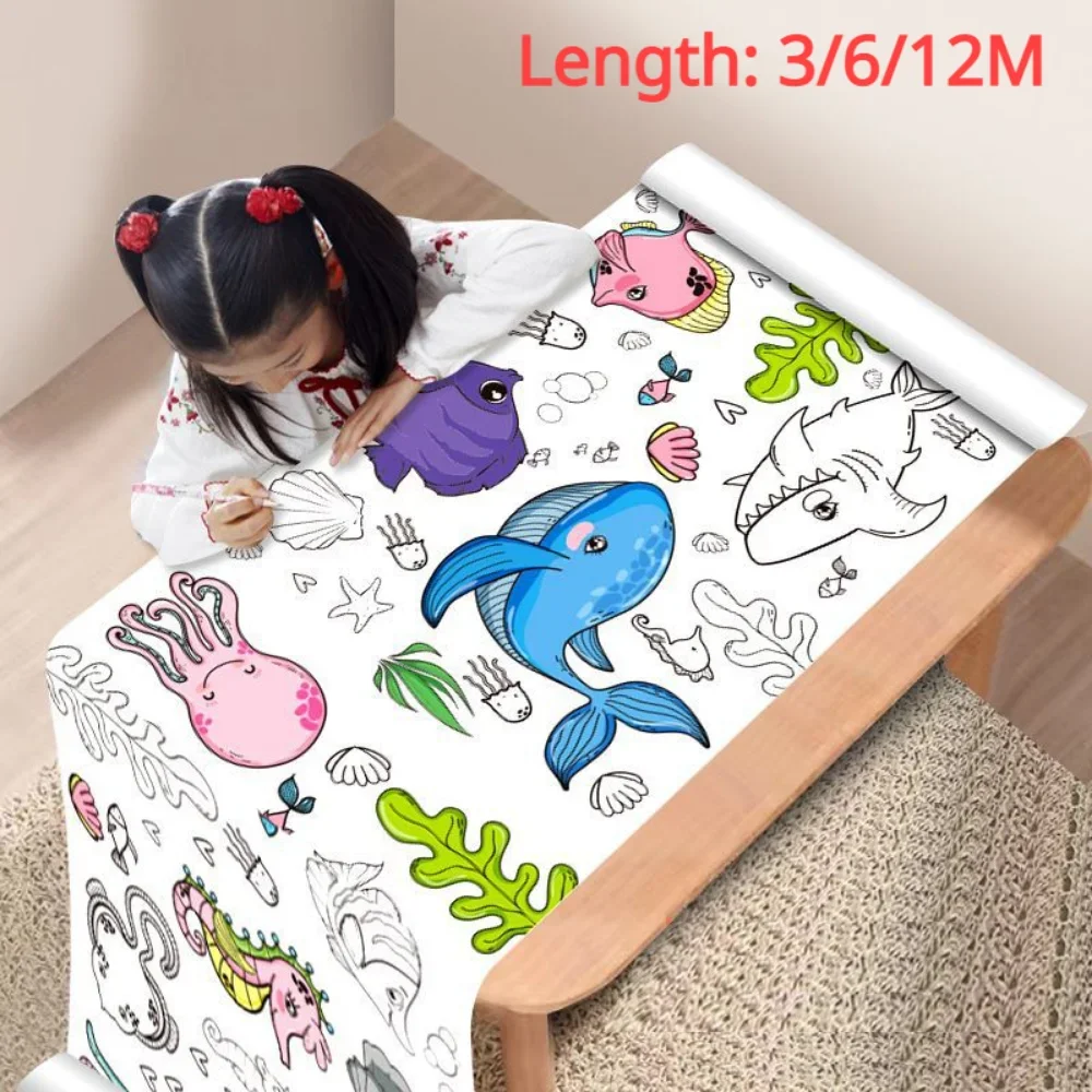 Ocean Animal Number Big Coloring Poster for Kids 12/6/3M Children Coloring Drawing Paper Roll Early Educational 2