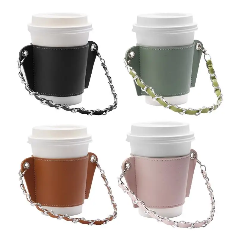 

Drink Carrier With Strap PU Leather Tumbler Holder With Strap Drink Carrier With Hand Strap Coffee Cup Holder Tumbler Holder