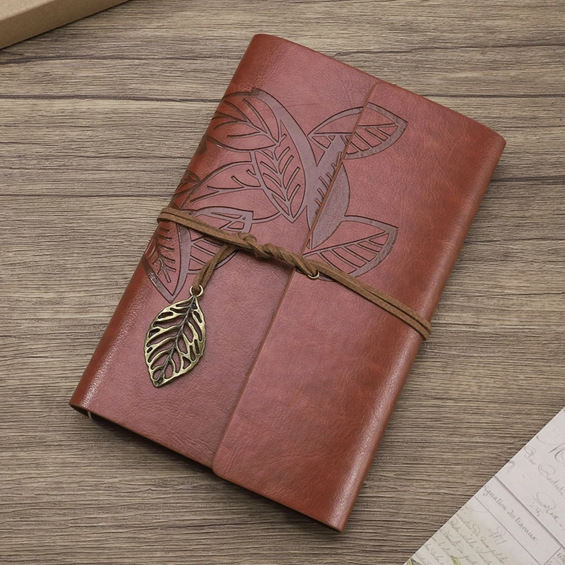 

A6 Retro Leaves Spiral Notebook Diary Notepad Vintage PU Leather Note Book Replaceable Stationery Gift Traveler Journal