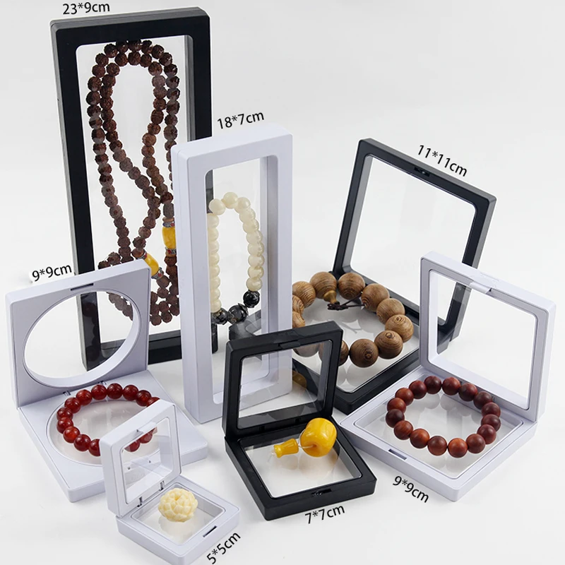 10pcs Set 3D Floating Display Case Stands Transparent Square Holder Pendant Necklace Bracelet Ring Coin Jewelry Pin Storage Box