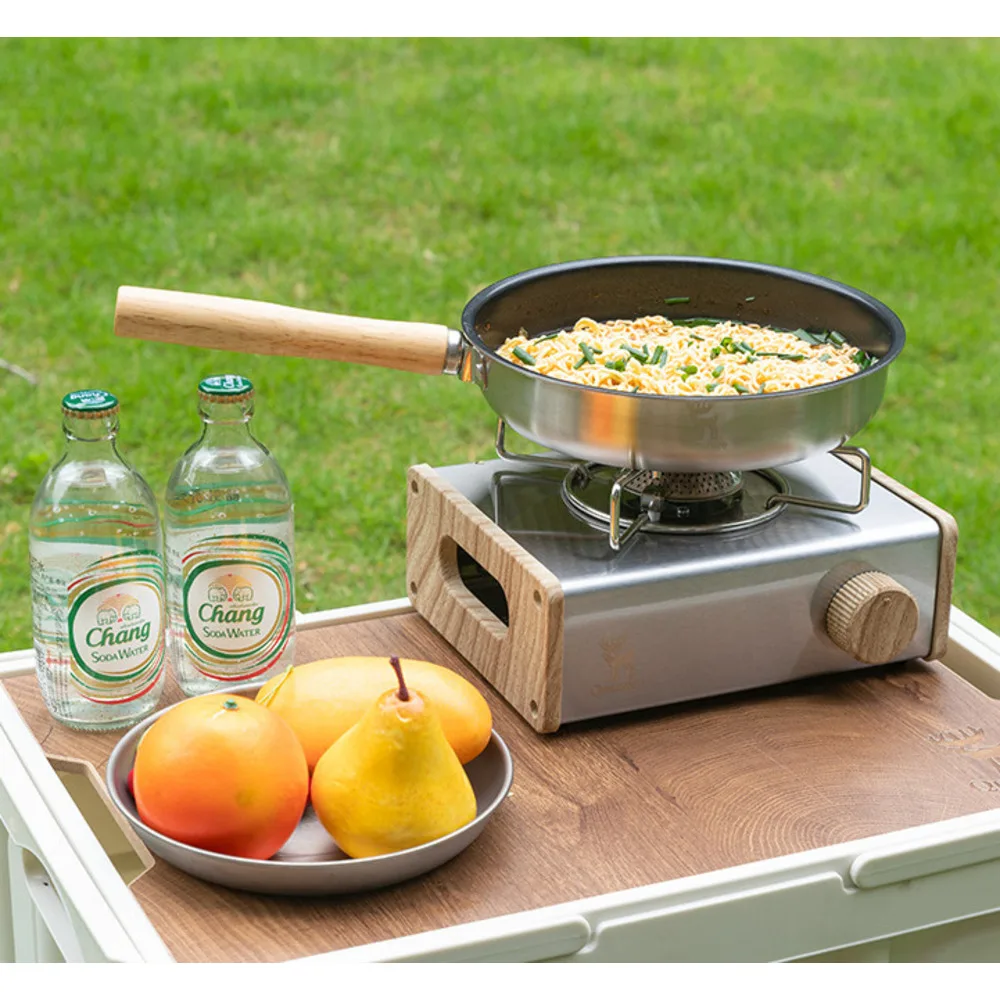 Padella portatile antiaderente in acciaio inox 304 con fondo piatto per esterni, pentole da campeggio, escursioni e picnic_voghion.com