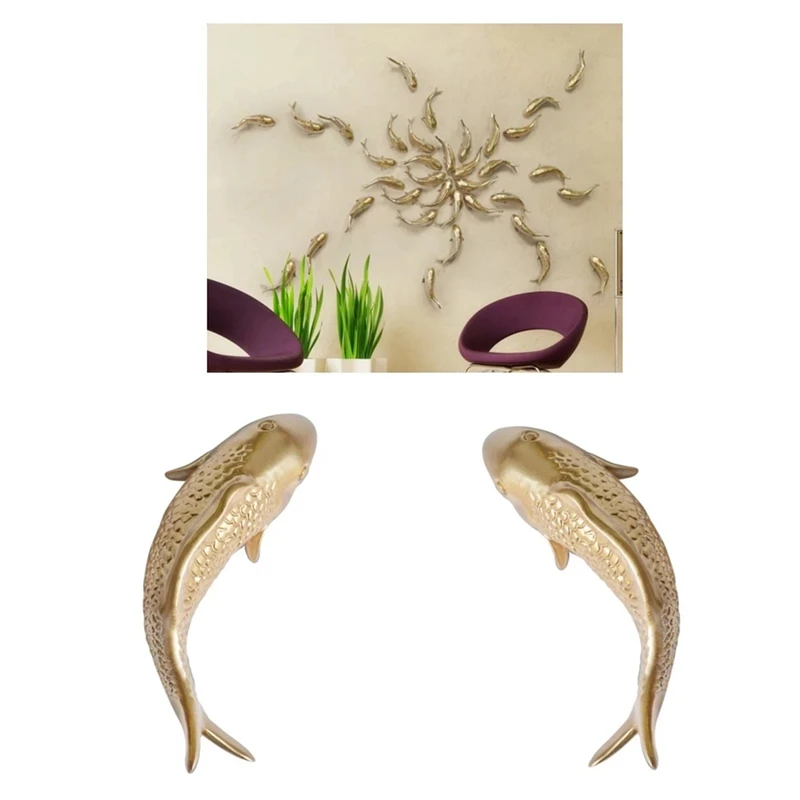 4Pcs Resin Carp Golden Fish Wall Hanging Ornament Personality Fish Figurine For Home Restaurant Background Wall Decor 4