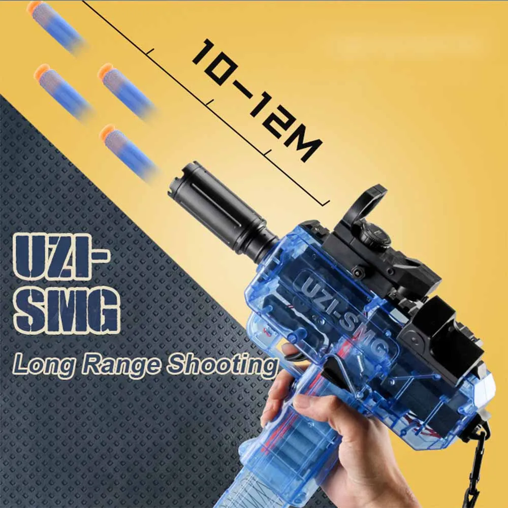 Blue Soft Bullets Shell Ejection Plastic UZI Toy Gun Fast Shooting Game Christmas Gift Dropshipping