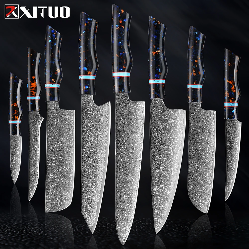 

XITUO Kitchen Knives Set Japan VG10 Damascus Steel 1-8pcs Chef Knife Gift Sharp Full Tang Slicing Cleaver Santoku Utility Tools