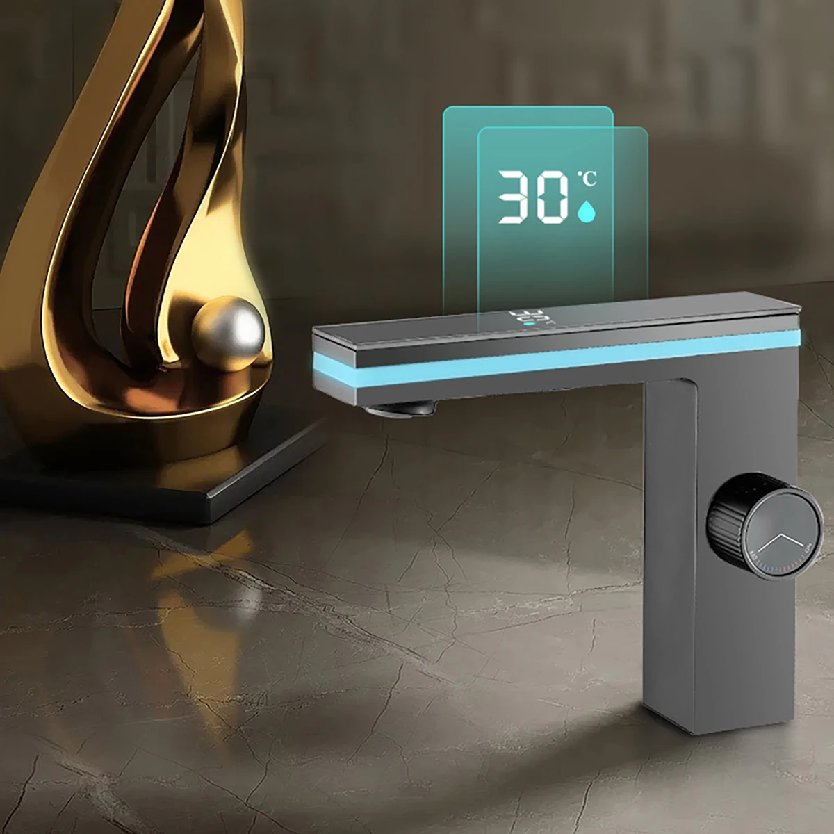 Digital Display Bathroom Basin Faucet Intelligent LED Brass Deck Mounted Washbasin Crane Hot Cold Water Mixer Sink Vanity Tap