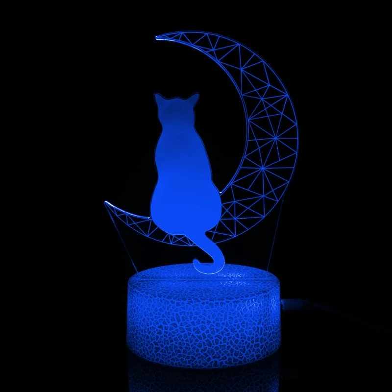 Nighdn Moon and Cat Night Light for Kids 7 Colors 3D Illusion Lamp Home Room Decor Birthday Christmas Gift for Baby 
