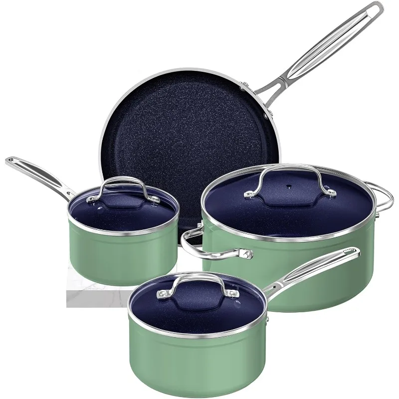 

7pc Cookware Set Healthy Duralon Blue Ceramic Nonstick Coated, Diamond Infused Scratch-Resistant, PFAS Free, Oven Safe