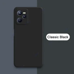 Luxury Dual Layer Cellphone Case with Camera Protection - Fashionable Soft Square Liquid Silicone Armor for Realme C35 (Classic Black)