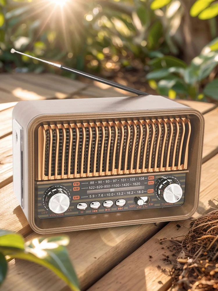 Retro Radio with BT Speaker LED Flashlight Support TF Card for Home Bedroom Living Room Kitchen