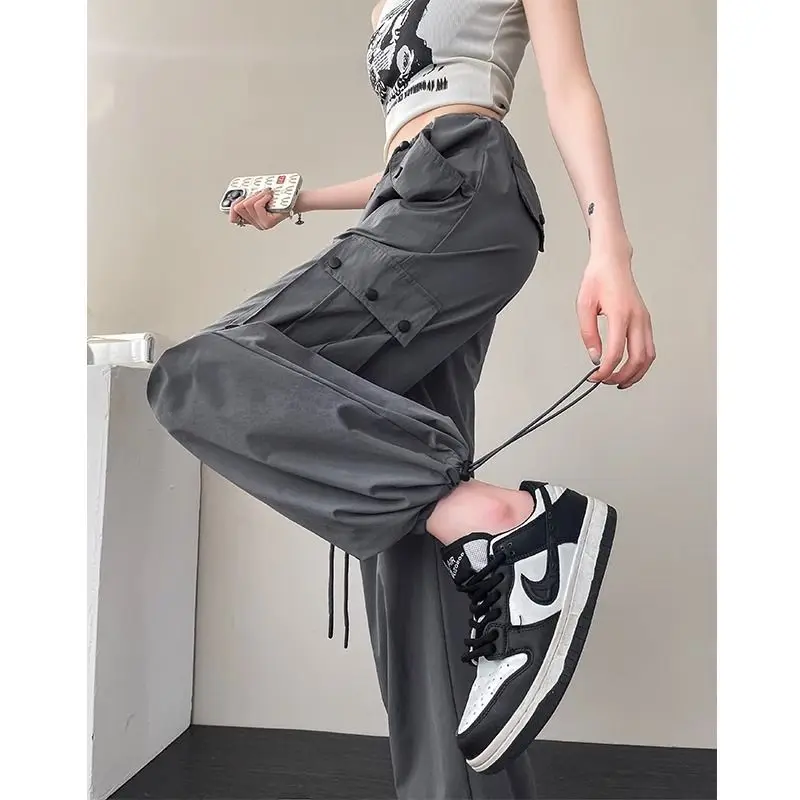 Women's Solid Pockets Spring Autumn High Waisted Buttons Elastic Ankle Tied Lanterns Harlan Casual Workwear Trousers Pants 2022 women s clothes jeans trousers with ripped holes and thin buttons high waist pockets elastic ripped loose denim trousers