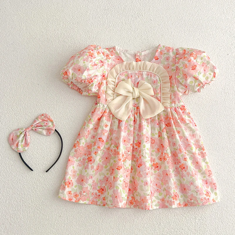 Summer Kids Baby Girls Short Sleeve Sisters Printing Dress Infant Rompers Baby Girls Sweet Princess Children Clothes Dress 4